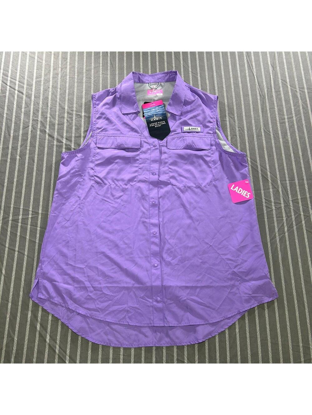 Habit Pikes Pier Sleeveless Shirt Button Down Vented Fishing Womens Large NWT